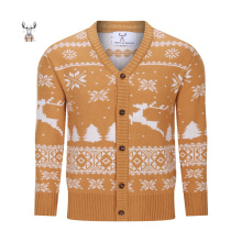 New Arrival High Quality Custom Chunky Jacquard Long Button Knit Christmas Cardigan Sweater Men